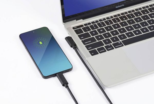 Produktbild: Renkforce Glasfaser USB-C&reg; Kabel USB 3.2 Gen2 USB-C&reg; Stecker einseitig gewinkelt 10.00 m Schwarz RF-5625884