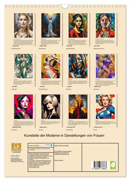 Produktbild: Kunststile der Moderne in Darstellungen von Frauen (Wandkalender 2027 DIN A3 hoch), CALVENDO Monatskalender