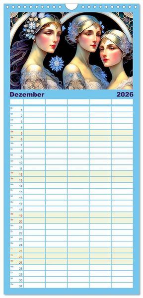 Produktbild: Familienplaner 2026 - Art Deco Freundinnen mit 5 Spalten (Wandkalender, 21 x 45 cm) CALVENDO