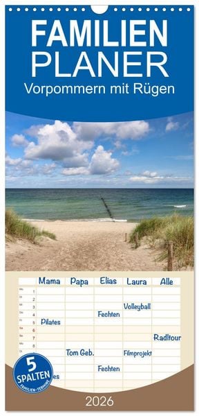 Produktbild: Familienplaner 2026 - Vorpommern mit R&uuml;gen mit 5 Spalten (Wandkalender, 21 x 45 cm) CALVENDO