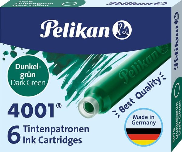 Pelikan Tintenpatronen 4001®, 6er Set Standard Tintenpatronen, Dunkelgrün