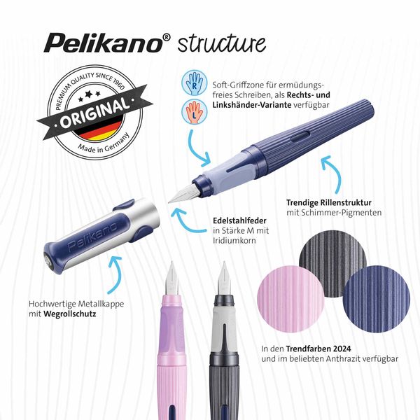 Produktbild: Pelikan F&uuml;ller Pelikano&reg; structure f&uuml;r Rechtsh&auml;nder, Pink, Feder M