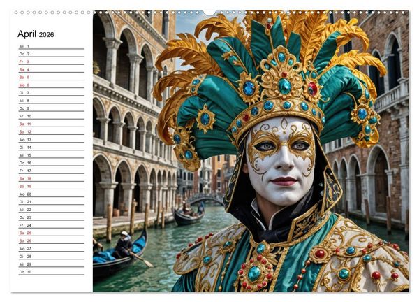 Produktbild: M&auml;rchenhafte Maskerade KI - Karnevalserlebnis in Venedig (Wandkalender 2026 DIN A2 quer), CALVENDO Monatskalender