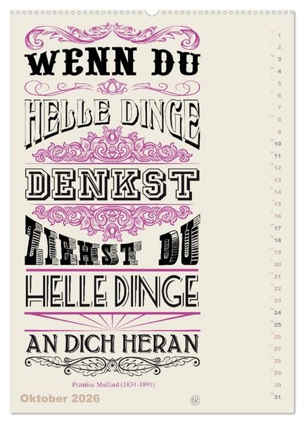 Produktbild: Die sch&ouml;nsten Lebensweisheiten Typo - Kalender (hochwertiger Premium Wandkalender 2026 DIN A2 hoch), Kunstdruck in Hochglanz
