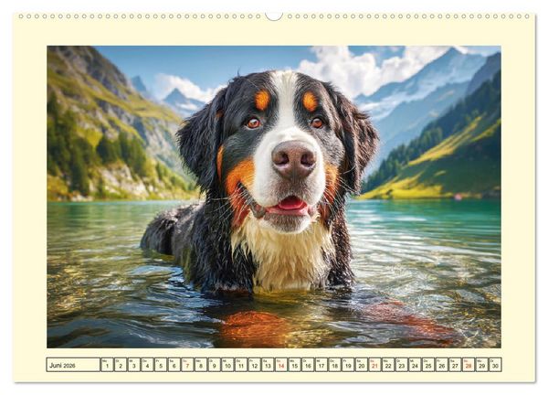 Produktbild: Berner Sennenhund. Sanfte Seelen zwischen Alpengl&uuml;ck und Abenteuerlust (hochwertiger Premium Wandkalender 2026 DIN A2 quer), Kunstdruck in Hochglanz