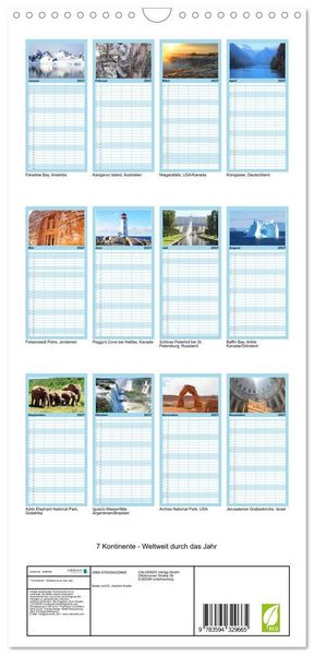 Produktbild: Familienplaner 2027 - 7 Kontinente - Weltweit durch das Jahr mit 5 Spalten (Wandkalender, 21 x 45 cm) CALVENDO