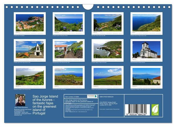 Produktbild: Sao Jorge Island of the Azores - fantastic fajas on the greenest island of Portugal (Wall Calendar 2026 DIN A4 landscape), CALVENDO 12 Month Wall Calendar