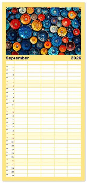 Produktbild: Familienplaner 2026 - Patchwork - Farben und Formen mit 5 Spalten (Wandkalender, 21 x 45 cm) CALVENDO