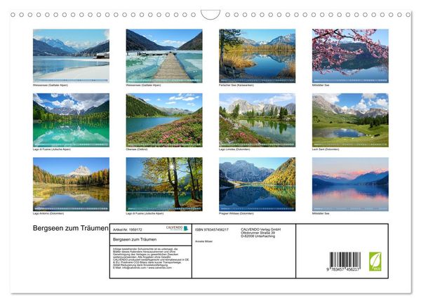 Produktbild: Bergseen zum Tr&auml;umen (Wandkalender 2026 DIN A3 quer), CALVENDO Monatskalender