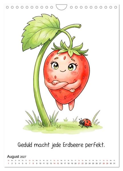 Produktbild: Erdbeer Kalender - Niedliche Illustrationen mit Spr&uuml;chen (Wandkalender 2027 DIN A4 hoch), CALVENDO Monatskalender