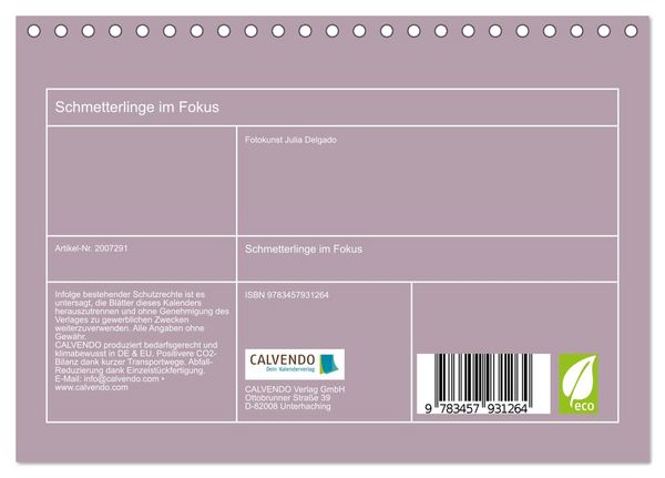 Produktbild: Schmetterlinge im Fokus (Tischkalender 2026 DIN A5 quer), CALVENDO Monatskalender