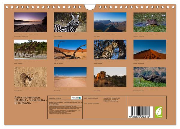 Produktbild: Afrika Impressionen. NAMIBIA - S&Uuml;DAFRIKA - BOTSWANA (Wandkalender 2026 DIN A4 quer), CALVENDO Monatskalender