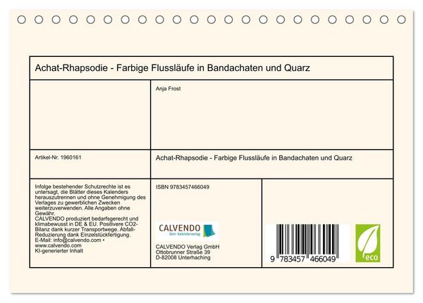 Produktbild: Achat-Rhapsodie - Farbige Flussl&auml;ufe in Bandachaten und Quarz (Tischkalender 2026 DIN A5 quer), CALVENDO Monatskalender