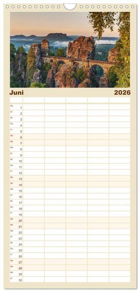 Produktbild: Familienplaner 2026 - S&auml;chsische Schweiz / Geburtstagsplaner mit 5 Spalten (Wandkalender, 21 x 45 cm) CALVENDO