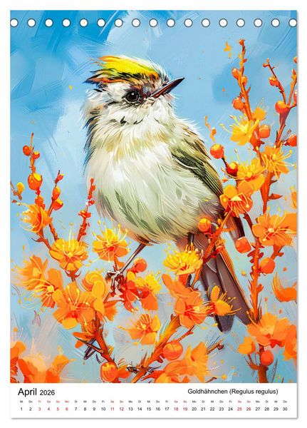 Produktbild: Heimische V&ouml;gel - Singv&ouml;gel zwischen Bl&uuml;ten und Beeren (Tischkalender 2026 DIN A5 hoch), CALVENDO Monatskalender