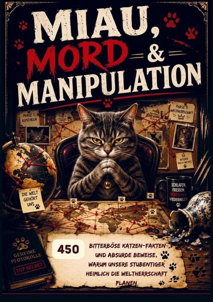 Produktbild: Miau, Mord & Manipulation: 450 bitterb&ouml;se Katzen-Fakten und absurde Beweise, warum unsere Stubentiger heimlich die Weltherrschaft planen
