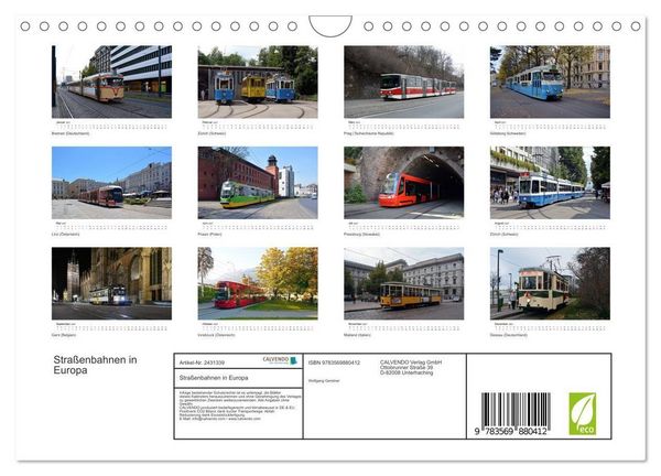 Produktbild: Stra&szlig;enbahnen in Europa (Wandkalender 2027 DIN A4 quer), CALVENDO Monatskalender