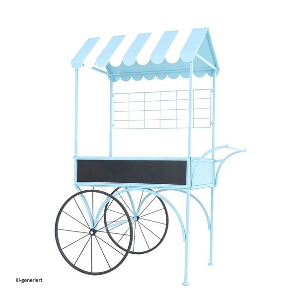 HTI-Living Blumenwagen Vintage Metall blau Dekowagen Buffetwagen auf Rädern