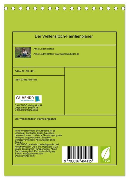 Produktbild: Der Wellensittich-Familienplaner (Tischkalender 2026 DIN A5 hoch), CALVENDO Monatskalender
