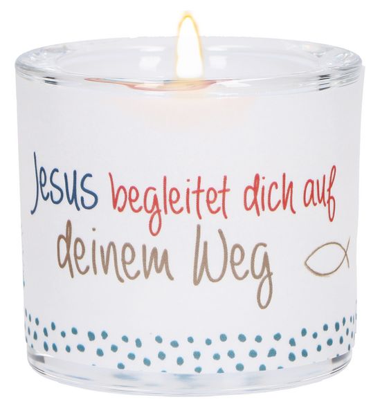 Produktbild: Glaswindlicht zur Erstkommunion - Jesus begleitet dich auf deinem Weg