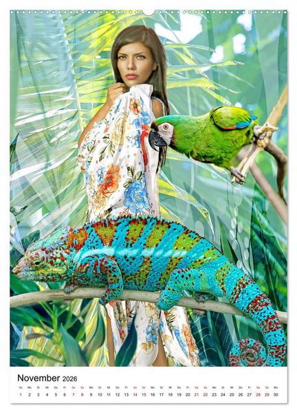 Produktbild: Models und Papageien - Artwork (hochwertiger Premium Wandkalender 2026 DIN A2 hoch), Kunstdruck in Hochglanz