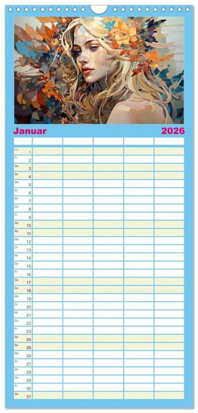 Produktbild: Familienplaner 2026 - Farbenfroh Weiblich mit 5 Spalten (Wandkalender, 21 x 45 cm) CALVENDO
