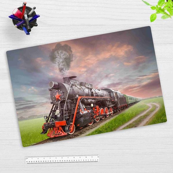 Produktbild: Cover-your-desk Schreibtischunterlage f&uuml;r Kinder und Erwachsene Dampflok schwarz, aus hochwertigem Vinyl , 60 x 40 cm
