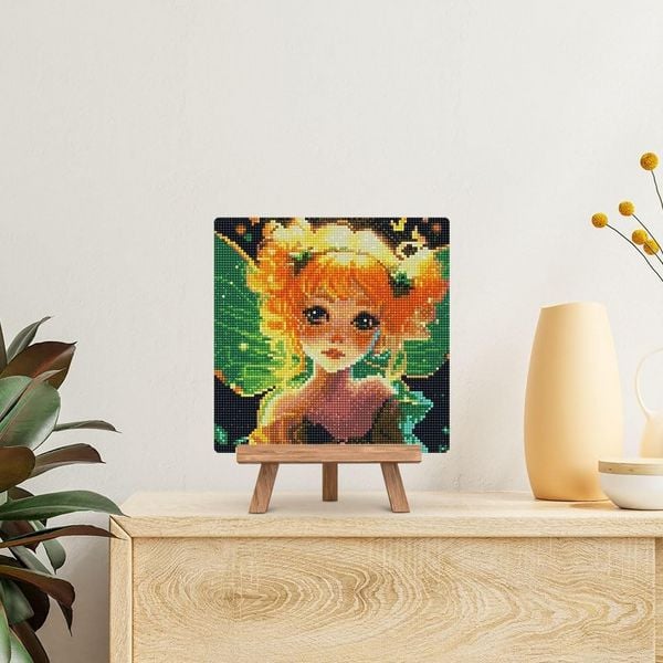 Produktbild: FiguredArt DP-SFA167-Y - Mini Diamond Painting, H&uuml;bsche Kleine Fee, Leinwand-Keilrahmen (25x25cm), DIY Bastelset