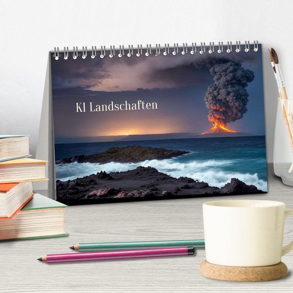 Produktbild: KI Landschaften (Tischkalender 2026 DIN A5 quer), CALVENDO Monatskalender