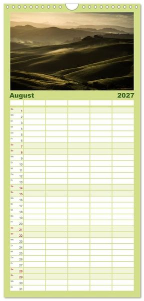 Produktbild: Familienplaner 2027 - Gr&uuml;ne Farbt&ouml;ne Toskana mit 5 Spalten (Wandkalender, 21 x 45 cm) CALVENDO