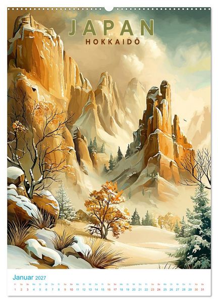 Produktbild: Japanische Inseln - Old School Poster Style (hochwertiger Premium Wandkalender 2027 DIN A2 hoch), Kunstdruck in Hochglanz