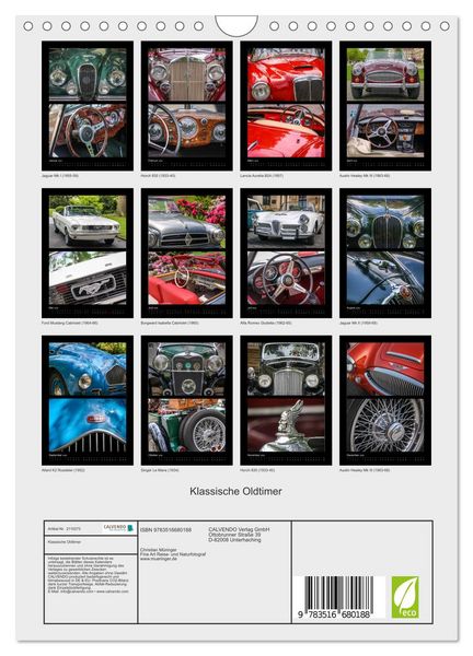 Produktbild: Klassische Oldtimer (Wandkalender 2026 DIN A4 hoch), CALVENDO Monatskalender
