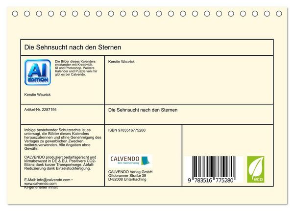 Produktbild: Die Sehnsucht nach den Sternen (Tischkalender 2027 DIN A5 quer), CALVENDO Monatskalender