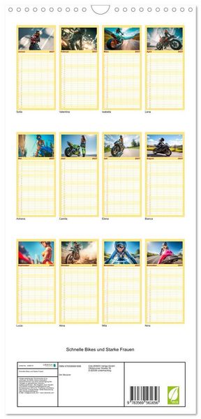 Produktbild: Familienplaner 2027 - Schnelle Bikes und Starke Frauen mit 5 Spalten (Wandkalender, 21 x 45 cm) CALVENDO