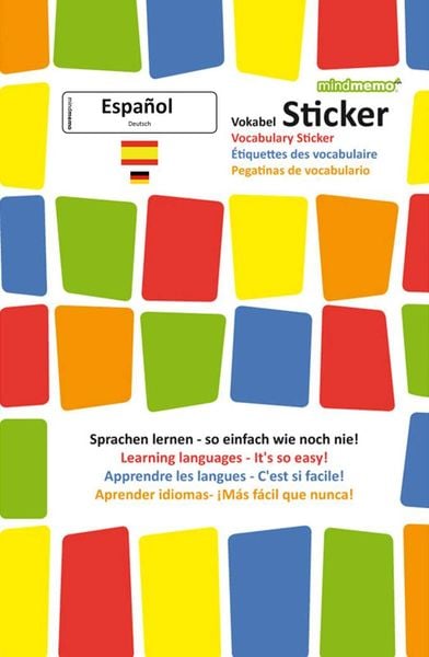 Produktbild: mindmemo Vokabel Sticker - Grundwortschatz Spanisch / Deutsch - 280 Vokabel Aufkleber f&uuml;r Kinder und Erwachsene