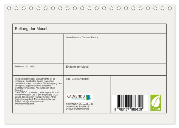 Produktbild: Entlang der Mosel (Tischkalender 2026 DIN A5 quer), CALVENDO Monatskalender