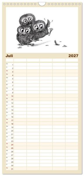 Produktbild: Familienplaner 2027 - owls & friends 2027 mit 5 Spalten (Wandkalender, 21 x 45 cm) CALVENDO