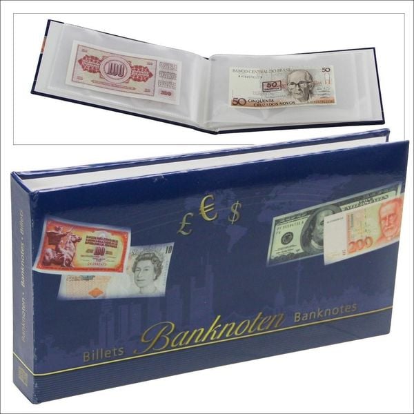Taschen Banknotenalbum mit 24 Folienblättern. Format ca. 115