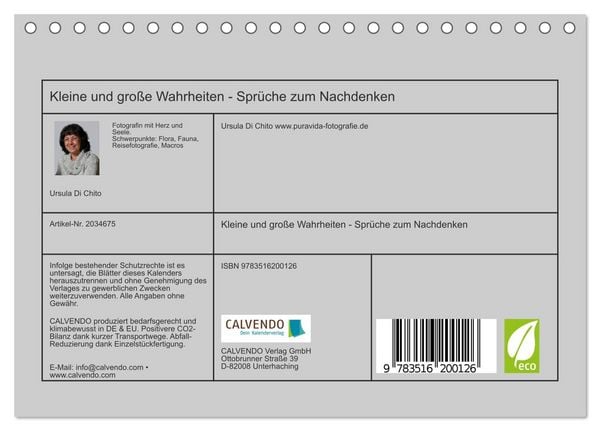 Produktbild: Kleine und gro&szlig;e Wahrheiten - Spr&uuml;che zum Nachdenken (Tischkalender 2026 DIN A5 quer), CALVENDO Monatskalender