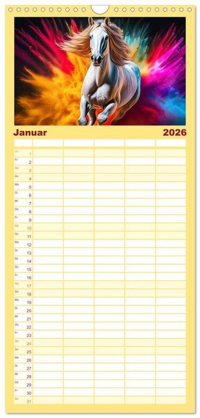 Produktbild: Familienplaner 2026 - Pferde im Farbenrausch mit 5 Spalten (Wandkalender, 21 x 45 cm) CALVENDO