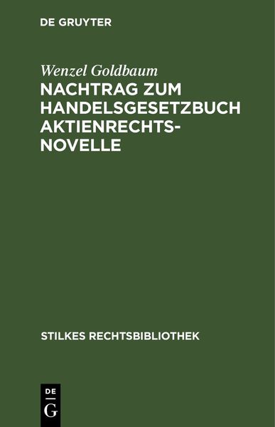 Produktbild: Nachtrag zum Handelsgesetzbuch Aktienrechtsnovelle