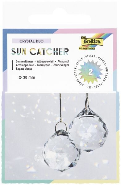 Produktbild: FOLIA Bastelartikel Sun Catcher CRYSTAL DUO, 2 Kristalle &Oslash; 3cm, 8m Goldgarn