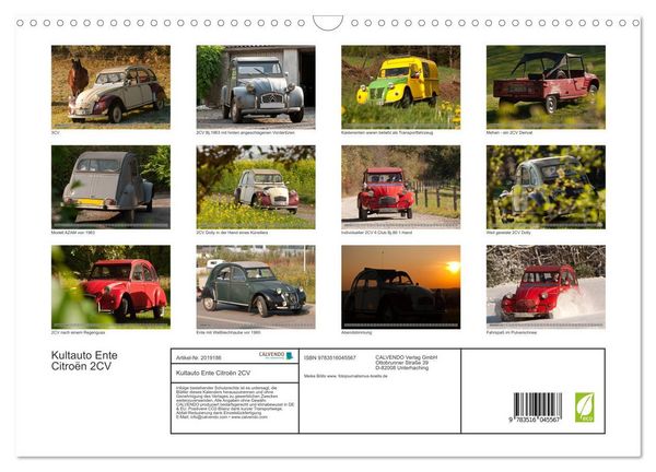 Produktbild: Kultauto Ente Citro&euml;n 2CV (Wandkalender 2026 DIN A3 quer), CALVENDO Monatskalender