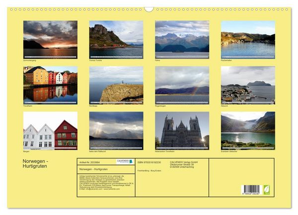 Produktbild: Norwegen - Hurtigruten (Wandkalender 2026 DIN A2 quer), CALVENDO Monatskalender