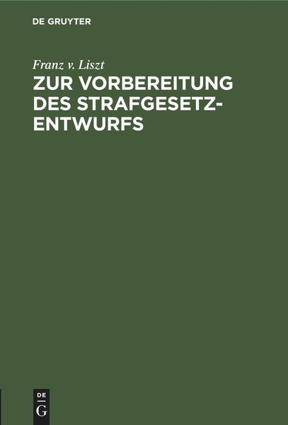 Produktbild: Zur Vorbereitung des Strafgesetzentwurfs