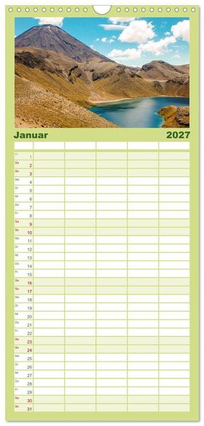 Produktbild: Familienplaner 2027 - Faszination Neuseeland mit 5 Spalten (Wandkalender, 21 x 45 cm) CALVENDO