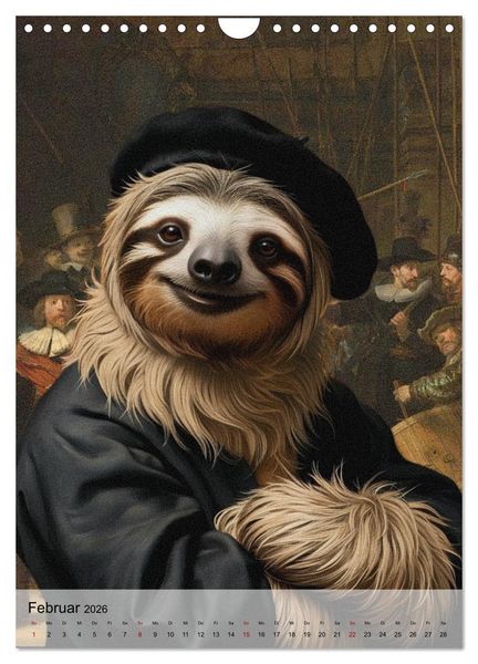 Produktbild: Sloth Art Originals ... eine faultierlangsame Reise durch die Kunstgeschichte (Wandkalender 2026 DIN A4 hoch), CALVENDO Monatskalender