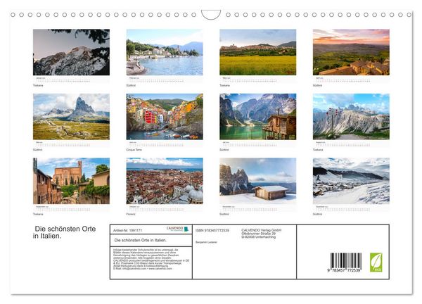 Produktbild: Die sch&ouml;nsten Orte in Italien. (Wandkalender 2026 DIN A3 quer), CALVENDO Monatskalender