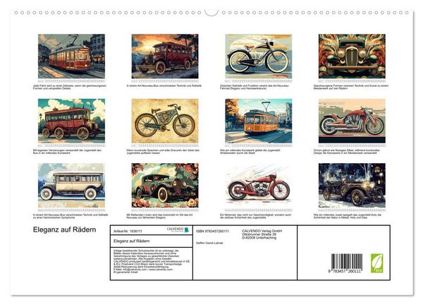 Produktbild: Eleganz auf R&auml;dern (hochwertiger Premium Wandkalender 2026 DIN A2 quer), Kunstdruck in Hochglanz