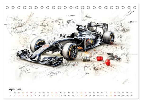 Produktbild: Rennwagen - Design Studien (Tischkalender 2026 DIN A5 quer), CALVENDO Monatskalender